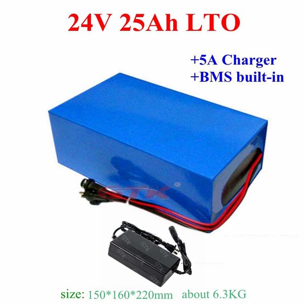 Ciclos 20000 Titanato de lítio 24 V 25AH LTO Bateria com BMS para Sistema Solar Backup Power Robot House Hold + 5A carregador