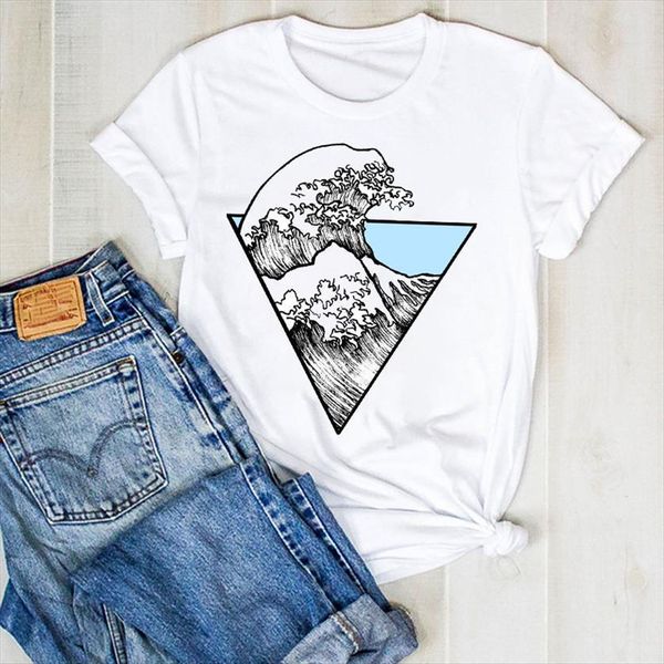 

cartoon aesthetic wave fashion print womens summer tee clothes graphic, White