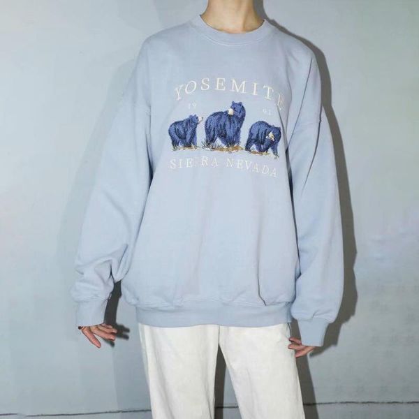 

girls embroidery sweatshirts 2021 spring fashion ladies soft cotton pullovers vintage women chic women's hoodies &, Black