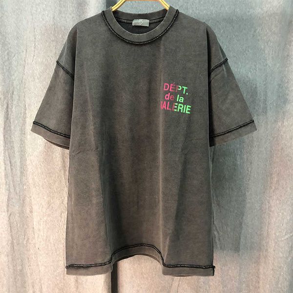 

gaojie gallery dept gradual change letter printing wash water used round neck loose cotton short sleeve t-shirtsfe9, White;black