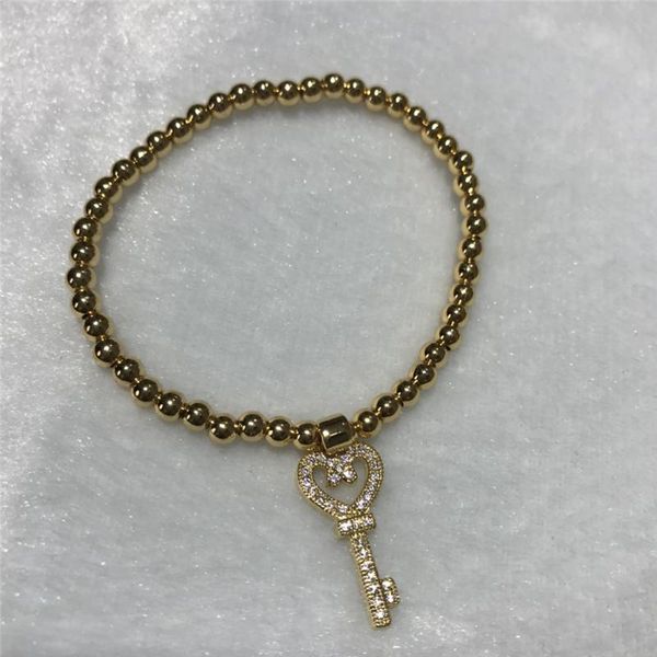 

wholesale beautiful good quality inlay zirco key 4 mm round bead bracelet elastic rope link, chain, Black