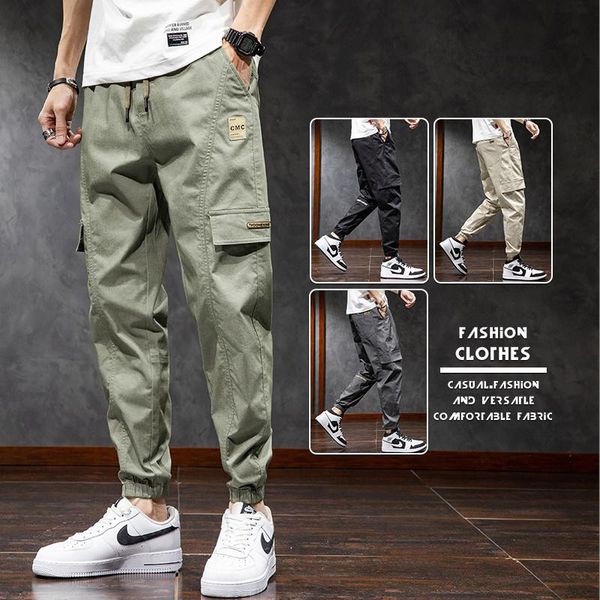 

men's pants fashion brand fall overalls korean-style multi-pocket harem loose straight casual jogger, Black
