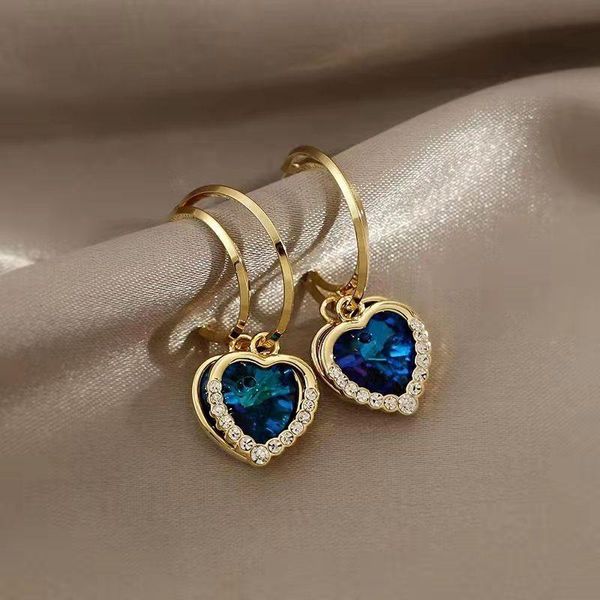 

dangle & chandelier summer blue heart-shaped retro personality women's earrings korean 2021 trend geometric women jewelry hanging, Silver
