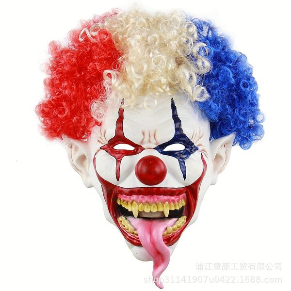 

party mask explosive head big mouth long tongue clown halloween latex horror wig