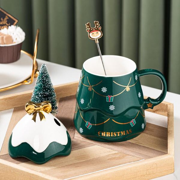 

mugs christmas couples ceramic tree with lid and spoon design holiday style office home milk coffee cup