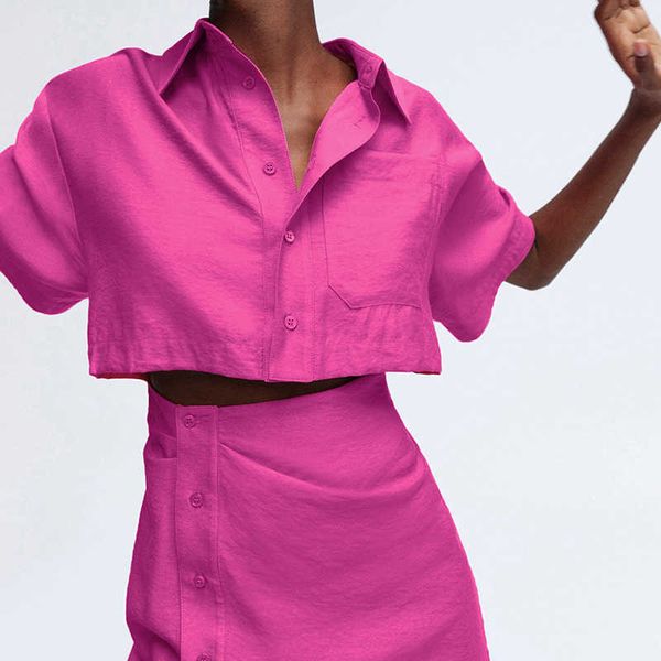 

leisure simple urban style 2021 shirt short skirt design lapel middle sleeve open waist solid color dress, Black