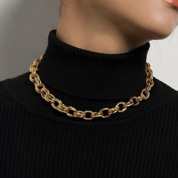 

chokers punk trendy twisted thick chain choker necklace for women vintage hiphop geometric clavicle chocker colar jewelry gift, Golden;silver