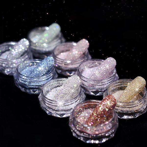 

nail glitter 8 colors crystal diamond powder rainbow color shiny nails art decoration, Silver;gold