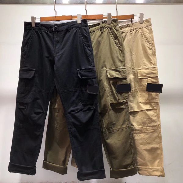 

toney cp men's women's pants stones classic embroidered compass badge island basic multi-pocket cargo casual pants, Black