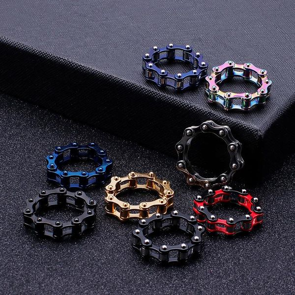 

wedding rings red gold black motorcycle bicycle chain ring men blue colorful silver color stainless steel mens bike biker finger jewelry, Slivery;golden