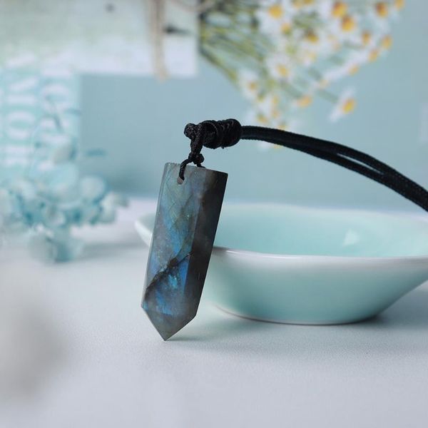 

decorative objects & figurines natural labradorite stone pendant single-pointed crystal quartz energy hexagonal prism column necklace jewelr