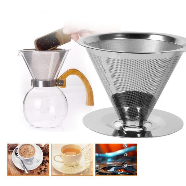 

coffee filters pour over dripper stainless steel filter removable with stand reusable cone