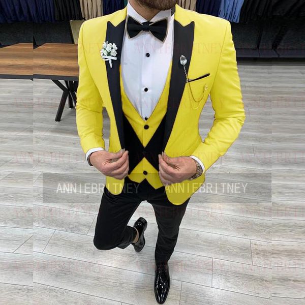 

men's suits & blazers custom made fashion designs yellow suit men set slim fit man groom for wedding prom formal jacket vest pants 3 pi, White;black