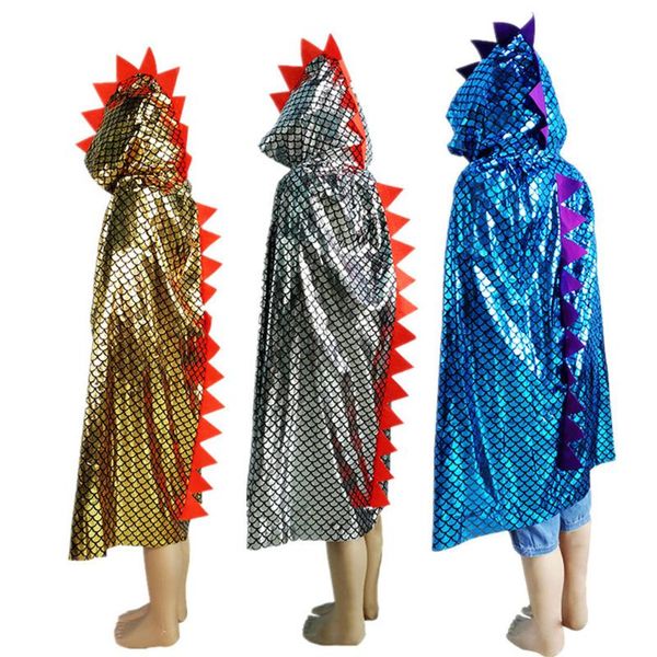 

scarves fashion children halloween cape hooded cloak dinosaur dress up cosplay costumes pretend play fantasy robe for kids boy girls, Blue;gray
