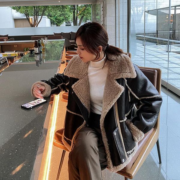 

women's fur & faux 2021 winter jacket women real coat genuine merino sheepskin leather female warm outerwear streetwear, Black
