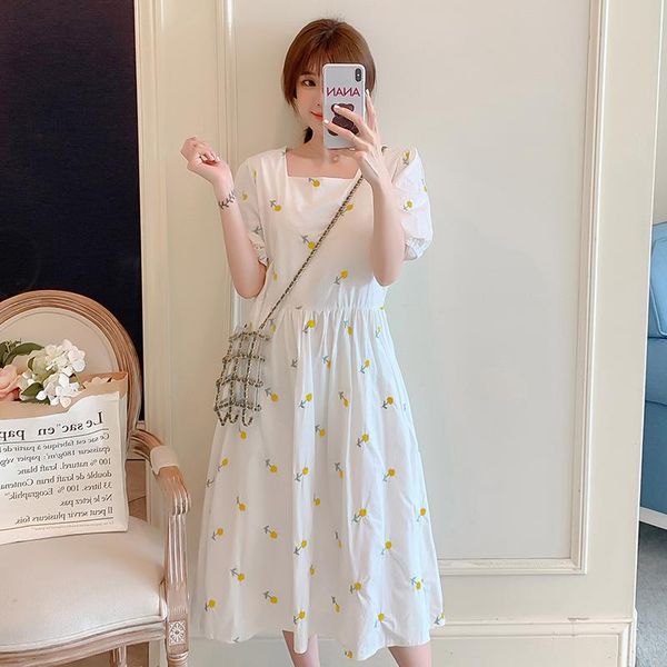 

maternity dresses 62078# dress summer cotton short sleeves loose midi embroidery plus size pregnancy pregnant women, White