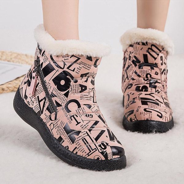 

boots 2021 women fashion alphabet winter shoes waterproof snow warm ankle botas mujer footwear female, Black