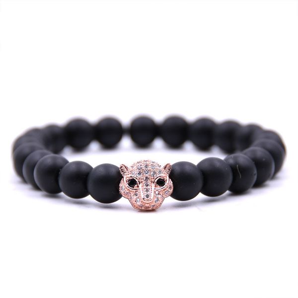 

70% off micro zircon beaded bracelet 8mm frosted stone leopard head, Black