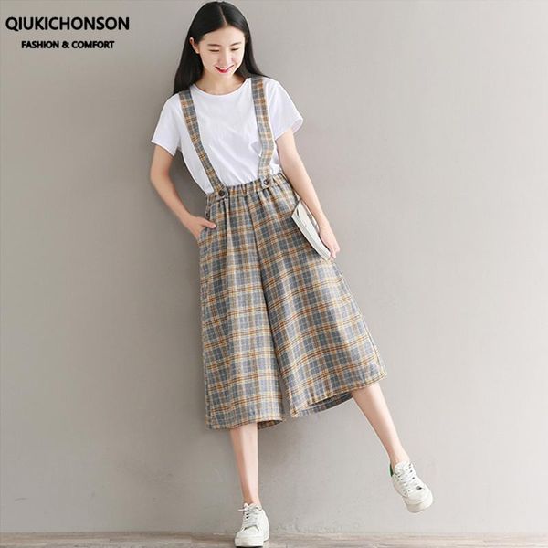 

women's jumpsuits & rompers vintage preppy style plaid jumpsuit women summer 2021 casual cotton linen overalls ladies one piece capri w, Black;white