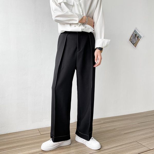 

men's pants 2021 fashion oversize man solid draped casual straight suit pant men wide leg trousers autumn winter bottom black gray