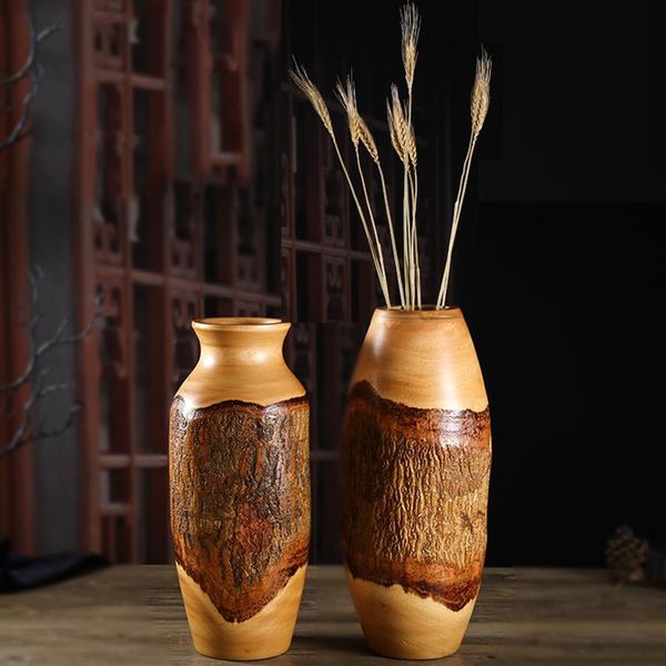 

vases thailand mango wood carving bark pattern vase vintage dry flower ware southeast asia decorative ornament large