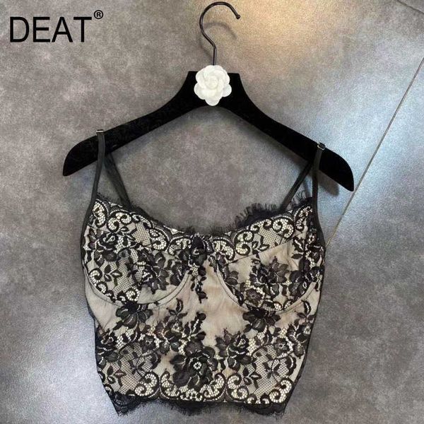 

deat spring women fashion women fashion lace stitching button decoration print pattern short camis rd877 210709, White