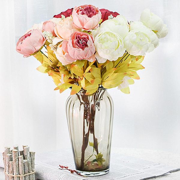 

decorative flowers & wreaths 13 heads artificial peony fake leaf wedding silk rose home party decoration bouquet flower european festival di