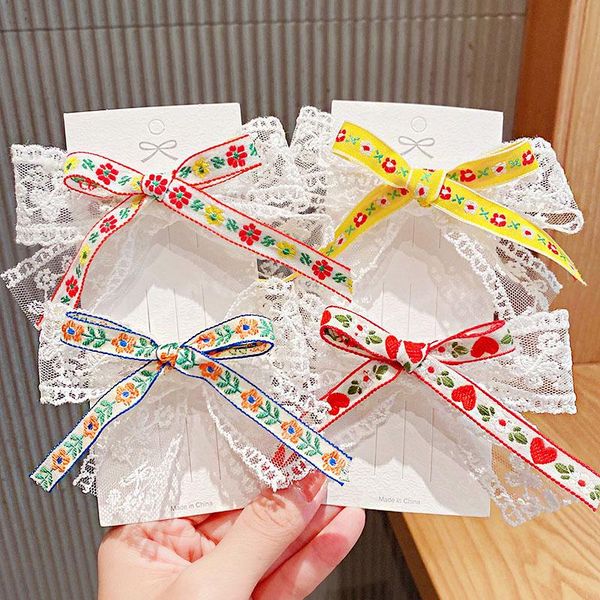 

women girls cute lace print flower bow hairpins sweet hair ornament headband clips barrettes fashion accessories