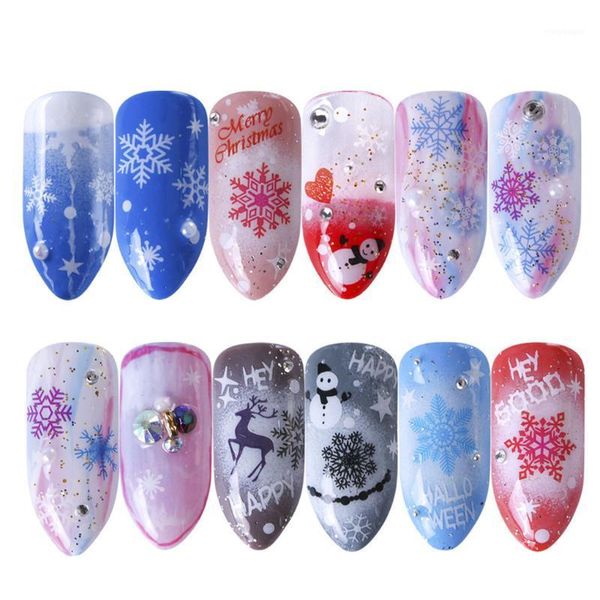 

sheets christmas cartoon clear nail decals winter snowflake series stickers wraps manicure tatoos decor1, Black