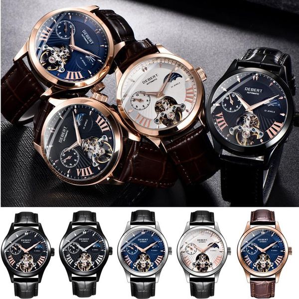 

wristwatches men's mechanical watch luminous automatic leather strap fashion, Slivery;brown