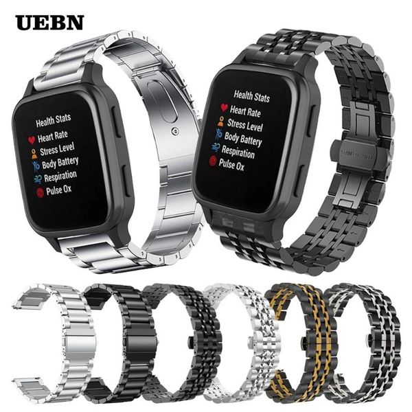 

watch bands uebn classic metal stainless steel wrist band for garmin venu sq watchstrap vivoactive 3 vivomove hr bracelet watchbands, Black;brown