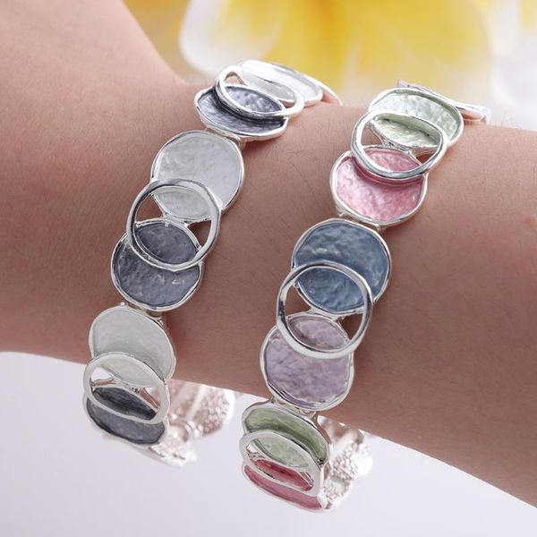 

beaded, strands meicem luxury silver color geometric bracelet for women female fashion round charming bracelets bangle jewelry gifts, Black