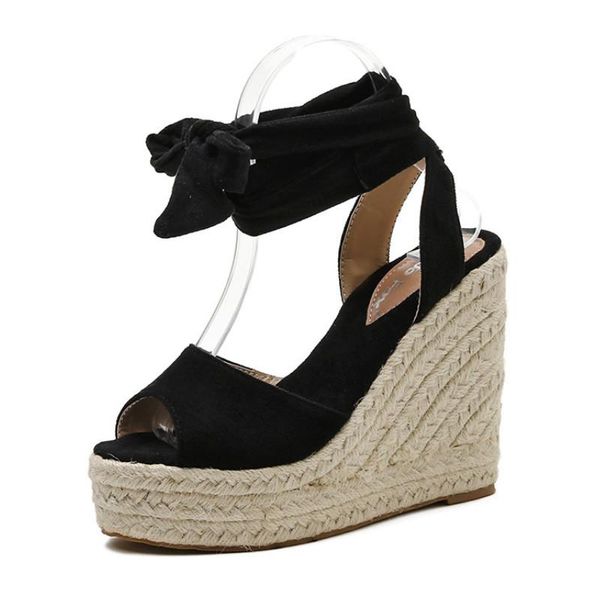 

2021 women's shoes fish rope slanted heel high heels strap waterproof platform sandals cwf-jjm523, Black