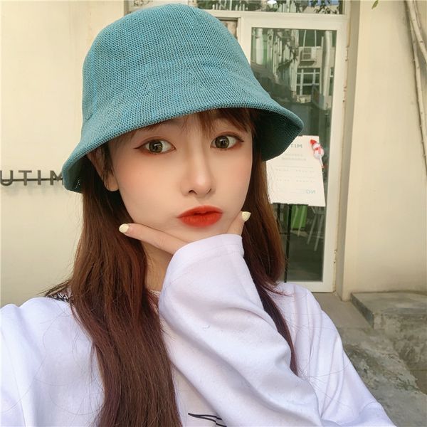 

korean fashion sunshade breathable bucket hat spring and summer net red fisherman's hat, Blue;gray