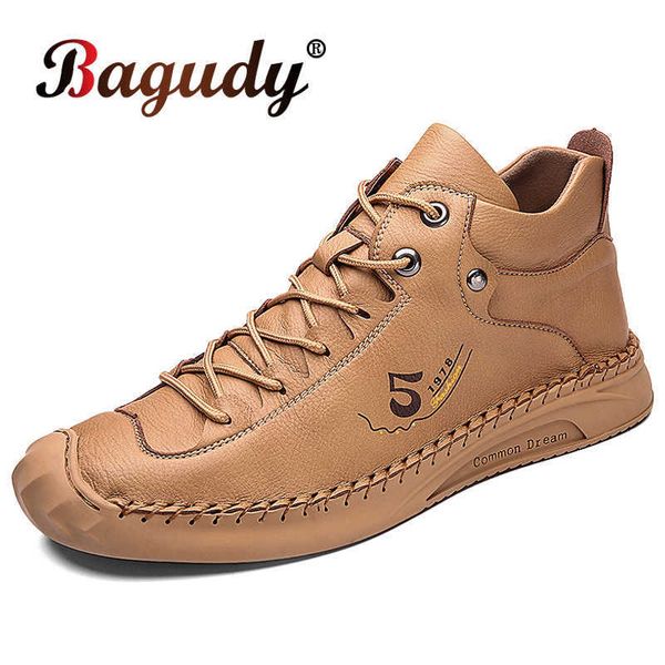 

fashion men winter ankle boots casual shoes for men leather comfortable handmade flat men shoes non-slip snow boots work shoes 210619, Black