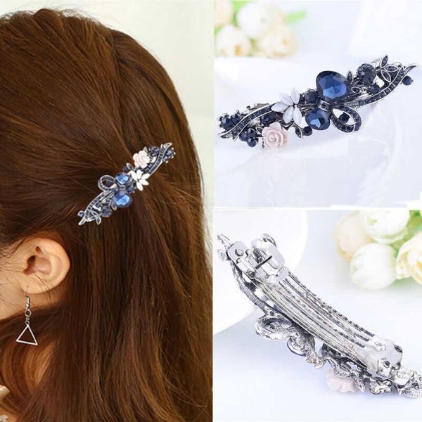 

women blue crystal rhinestone hair clip fashion flower barrette clamp hairpin accessories