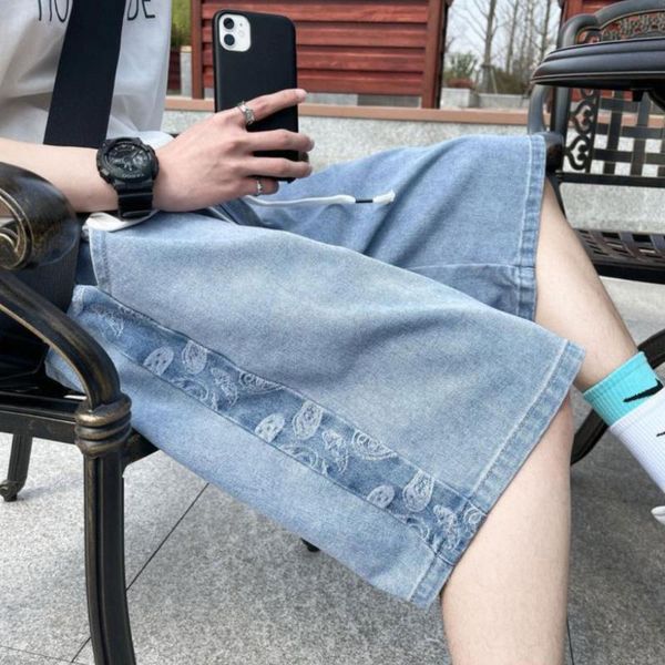 

women's shorts zottsoz women bandana short jeans casual loose high waist denim harajuku korean fashion baggy trousers streetwear, White;black