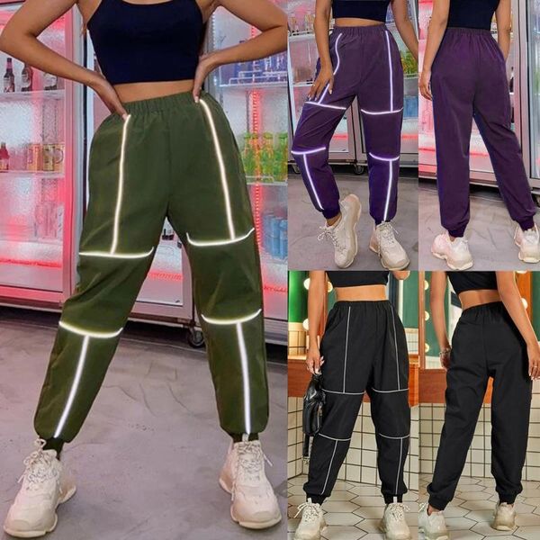 

moda 2021 sweat pants for women trousers reflective strip beam casual sports cargo jogging femme pantaloni tuta donna women's & capris, Black;white