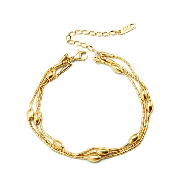 

link, chain european and american titanium steel bracelet multilayer snake beaded jewelry plated with real gold no fading for women, Black