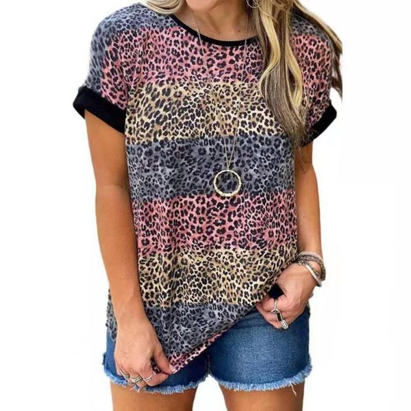

women t shirt leopard short sleeve summer o neck loose blouse ladies casual office tees plus size streetwear camisas mujer women's t-sh, White