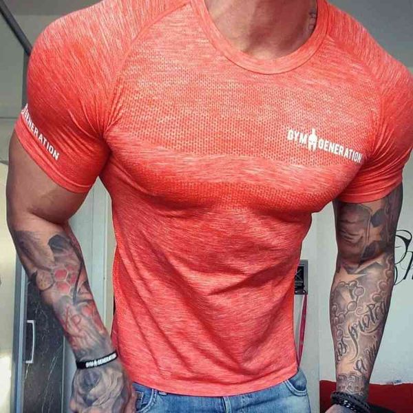 

fitness coach sports t-shirt muscle tights brother high elastic training fast drying short sleeve fitness clothes male, Gray
