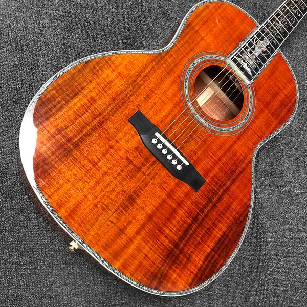 

custom ooo 39 inch round body acoustic guitar solid koa abalone binding