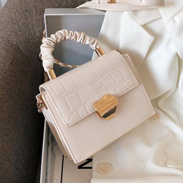 

crocodile pattern pleated tote bag 2021 fashion new quality pu leather womens designer handbag chain shoulder messenger bag