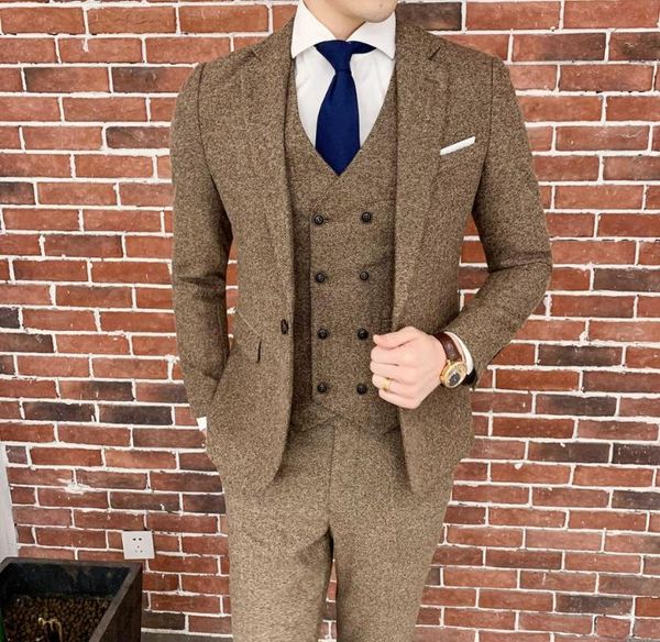 

men's suits & blazers brown herringbone suit designer costume mariage homme party tuxedo groom wedding men suittrajes de hombre para fi, White;black