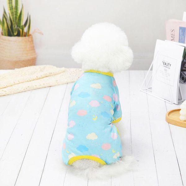 

dog apparel summer pet polyester home wear breathable and soft cloud print vest blue machine washable cat clothes gilet pour chien#w