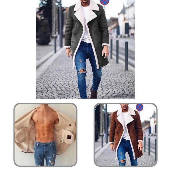 

men's wool & blends buttons great quick dry winter jacket plush coat contrast colors for work, Black