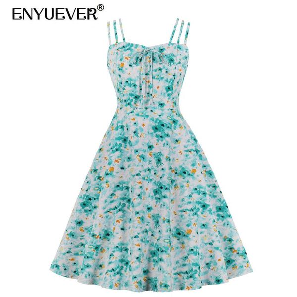 

casual dresses enyuever plus size summer for women clothes 2021 print spaghetti strap robe pin up vintage party dress sundresses, Black;gray