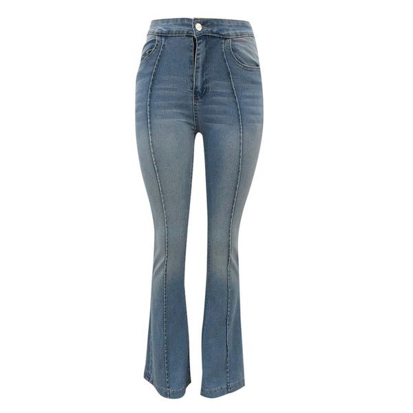 

women's jeans casual solid flare woman for girls female fashion 2021 vintage denim pants high waisted trouser harajuku capris, Blue