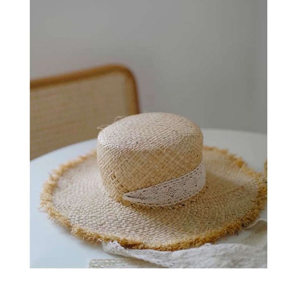 

sun hat lafite straw female summer seaside big brim beach hand woven lace bow sun hat, Blue;gray