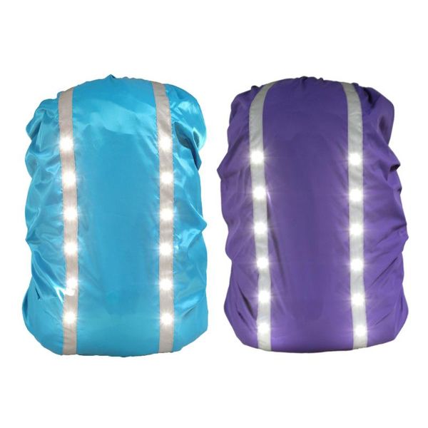 

30-40l waterproof climbing hiking camping backpack rain cover 12led safety security luminous bag dust outdoor bags